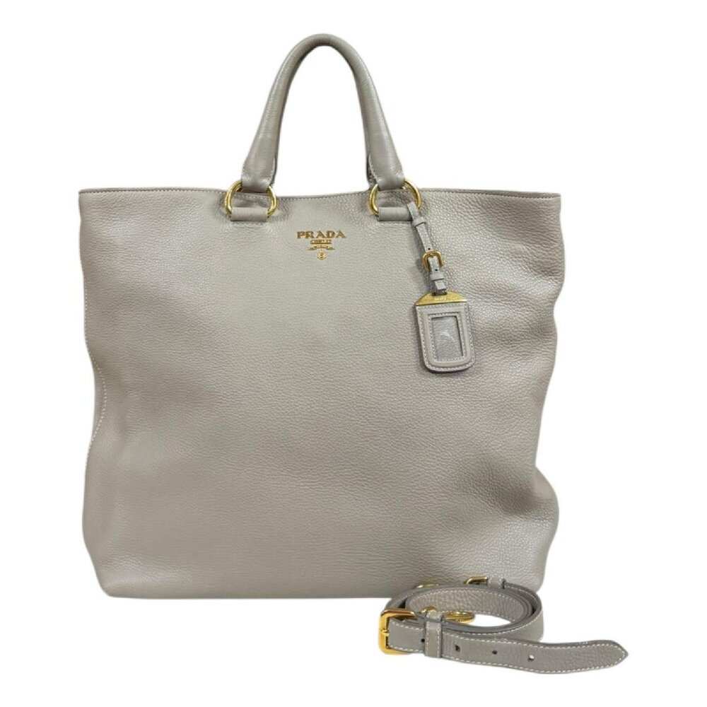 Prada Vitello Daino Tote pebbled Gray leather goldtone hardware